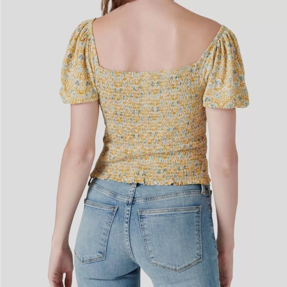 Lucky Brand 100% Cotton Floral Smocked Square Neck Top Women’s Size Large - Picture 4 of 9